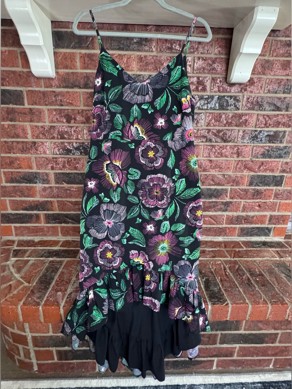 Like New Sam Edelman Dark Floral High-Low Ruffle Hem Slip Dress Sz 8